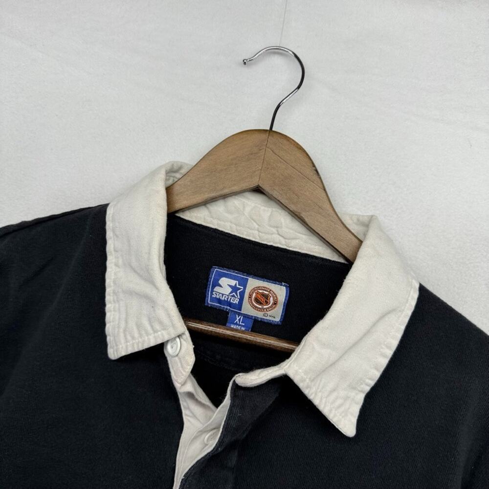 Vintage Pittsburgh penguins Rugby Shirt Men's XL Black Embroidered Starter 90s - Picture 10 of 12